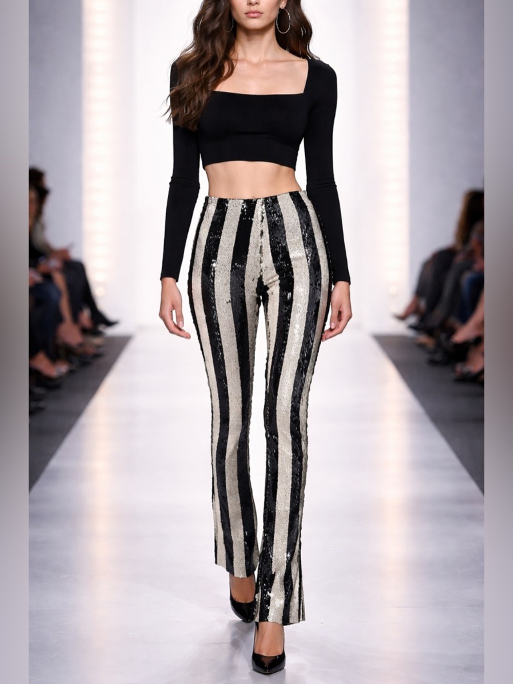 Marques' Almeida Sequin Pants stripe sequence, black/beige or black/gold size 6